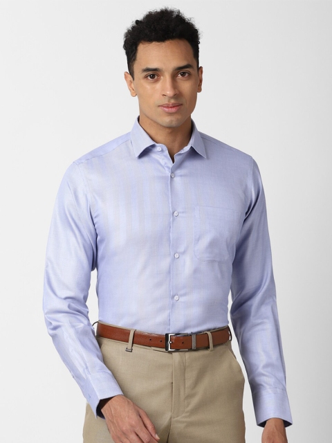 

Van Heusen Men Blue Self Design Striped Cotton Formal Shirt