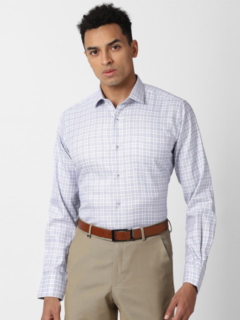

Van Heusen Men Blue & White Checked Regular Fit Pure Cotton Formal Shirt