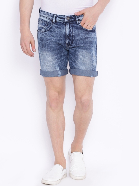 

SHELTR Men Blue Washed Slim Fit Denim Shorts