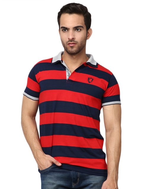 

V-Mart Men Red Striped Polo Collar T-shirt