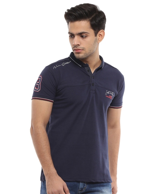 

V-Mart Men Blue Polo Collar Applique Slim Fit T-shirt