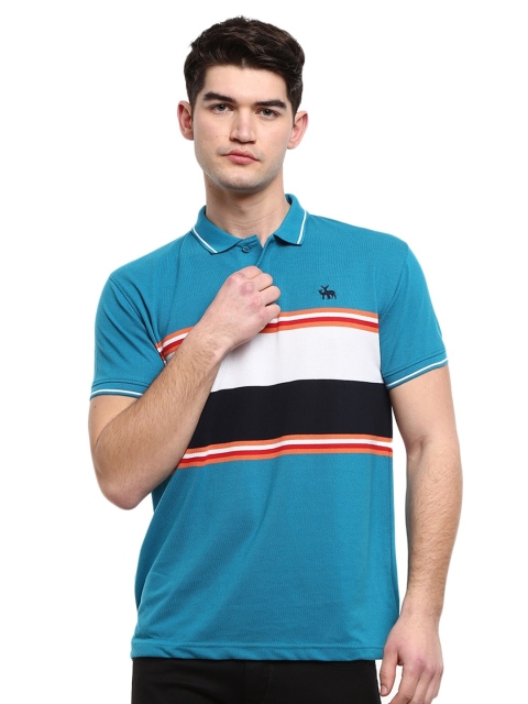 

V-Mart Men Blue Striped Polo Collar Applique T-shirt