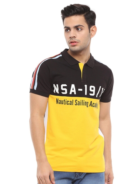 

V-Mart Men Black & Yellow Colourblocked Polo Collar Slim Fit T-shirt