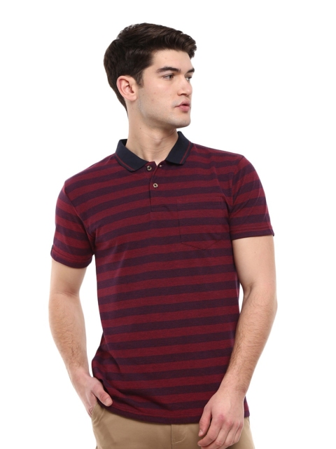 

V-Mart Men Maroon & Black Striped Polo Collar T-shirt