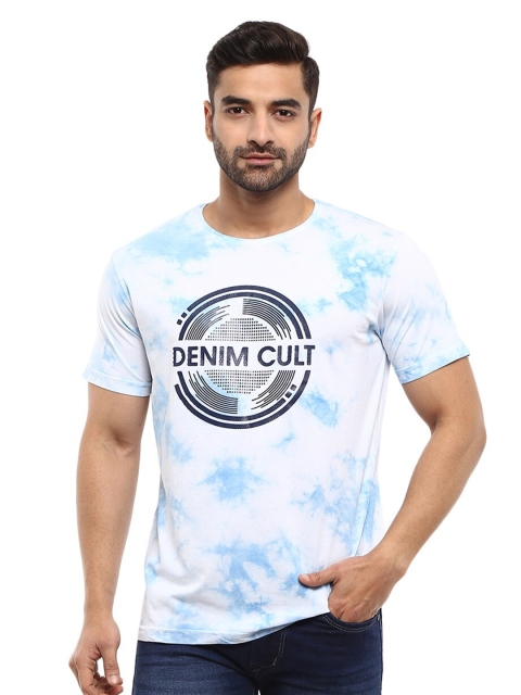 

V-Mart Men Blue & White Typography Printed Raw Edge Slim Fit T-shirt
