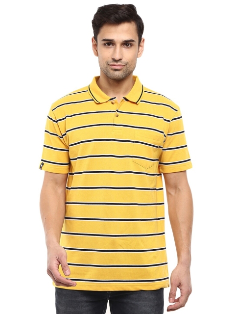 

V-Mart Men Mustard Yellow Striped Polo Collar T-shirt