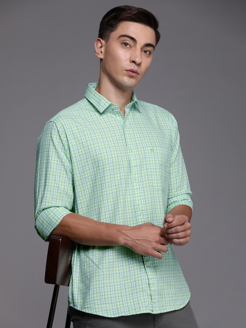 

Raymond Men Green Slim Fit Checked Pure Cotton Casual Shirt