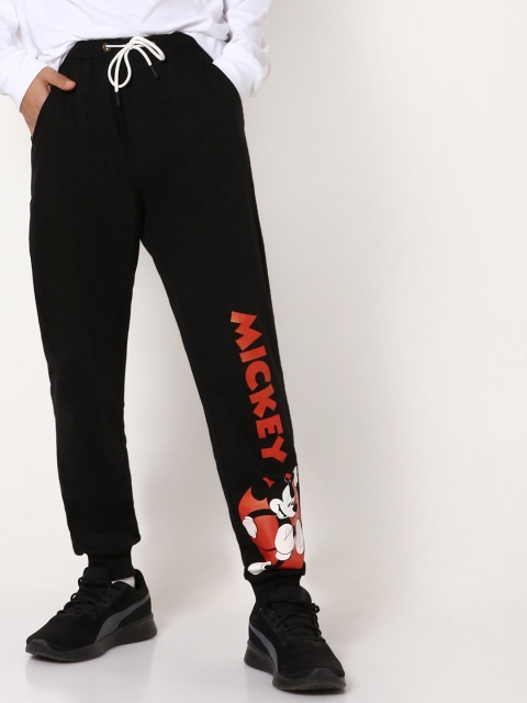 

Bewakoof Men Black & Red Mickey Mouse Printed Pure Cotton Joggers