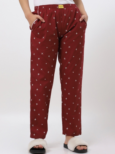 

Bewakoof Women Maroon & White Geometric Printed Cotton Lounge Pants