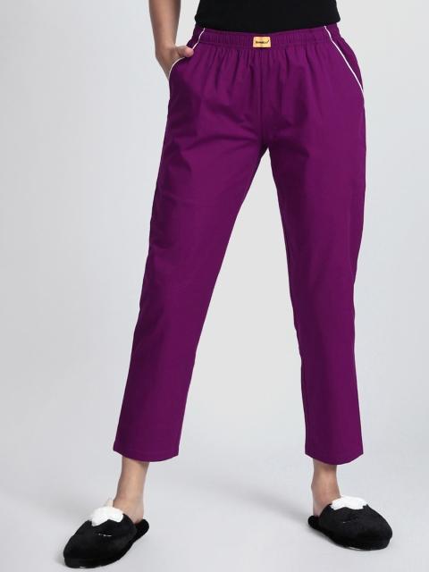 

Bewakoof Women Purple Cotton Mid-Rise Lounge Pants