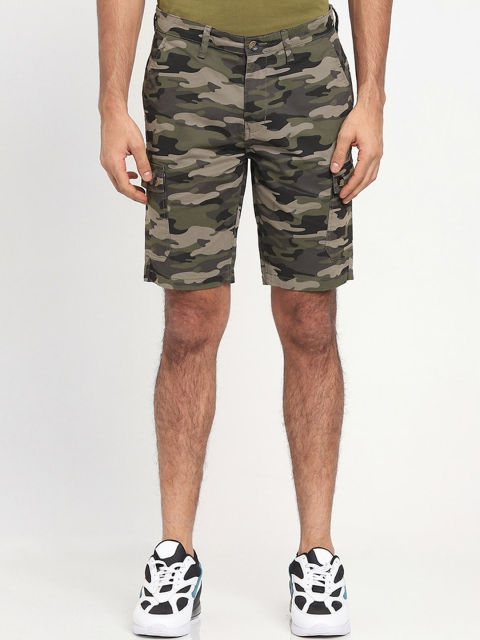 

Bewakoof Men Olive Green & Black Camouflage Printed Cotton Shorts