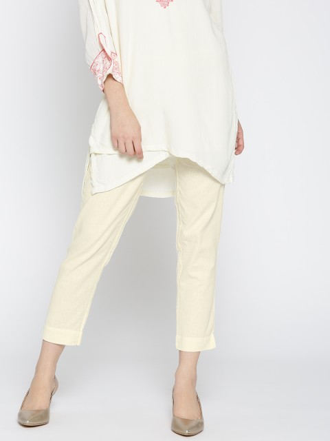 

AURELIA Women Cream-Coloured Cropped Casual Trousers