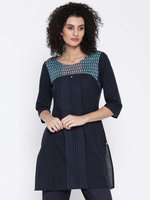 

AURELIA Women Navy Solid Straight Kurta, Navy blue