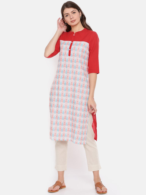 

AURELIA Women Red Woven Design Straight Kurta