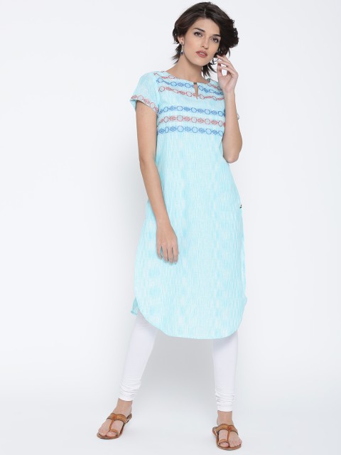 

AURELIA Women Blue Woven Design Straight Kurta