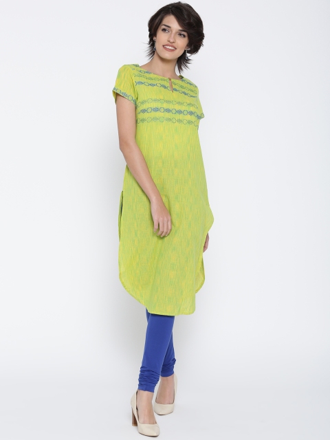 

AURELIA Women Green Woven Design Straight Kurta