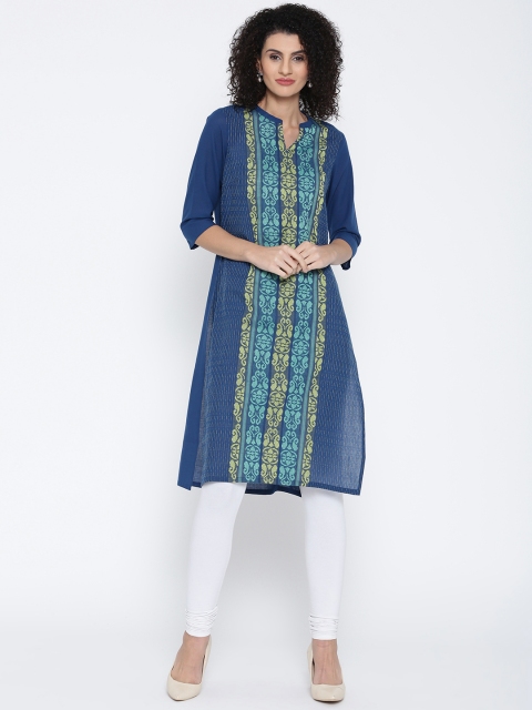 

AURELIA Women Blue Woven Design Straight Kurta