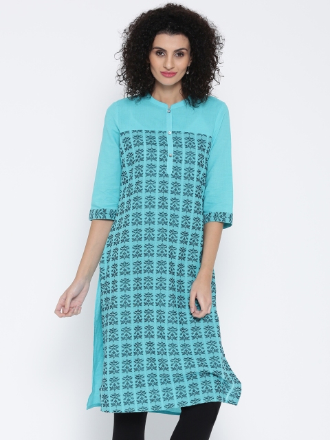 

AURELIA Women Blue Woven Design Straight Kurta