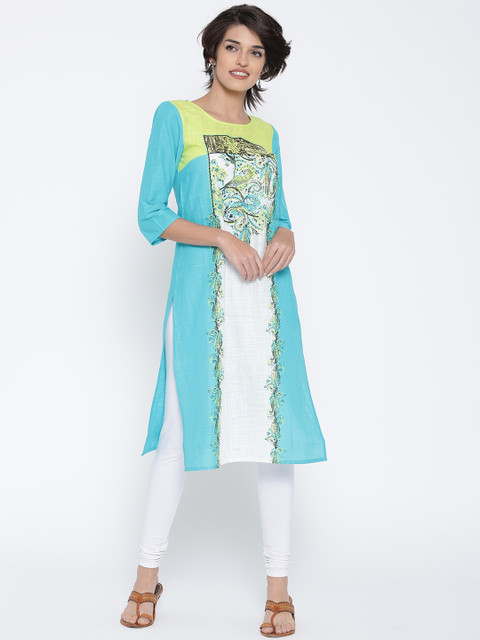 

AURELIA Women Blue Printed Straight Kurta