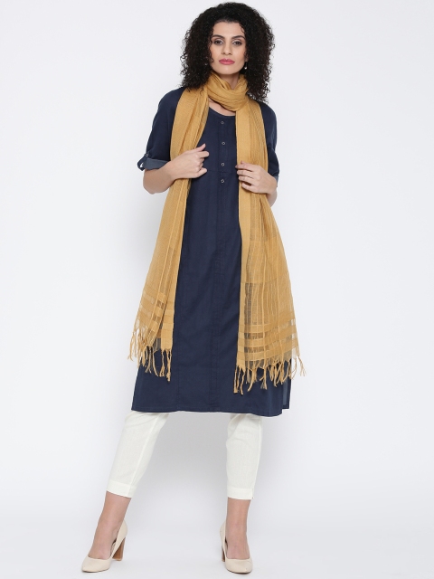

AURELIA Mustard Yellow Self-Striped Dupatta