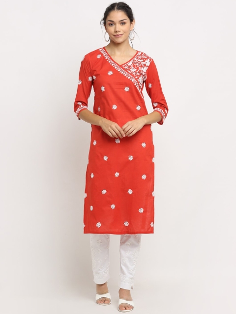 

Saksh Women Red & White Floral Embroidered Cotton Kurta