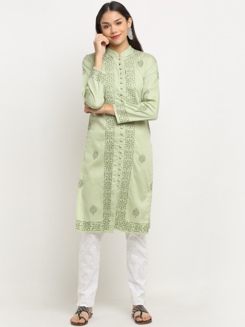 

Saksh Women Green Floral Embroidered Thread Work Kurta