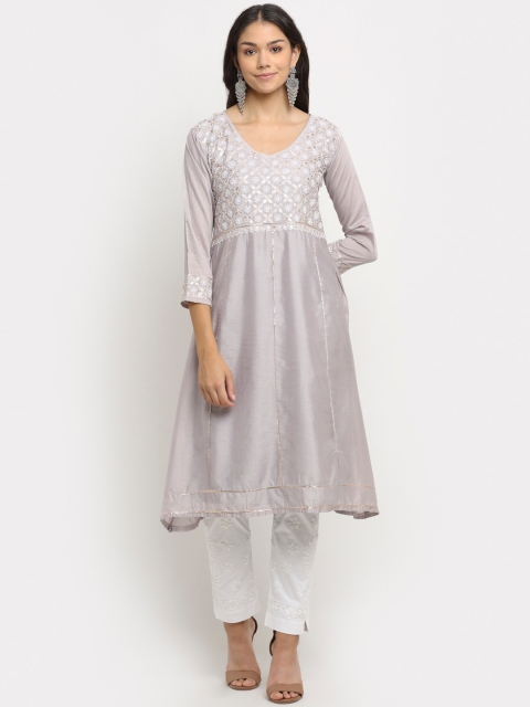 

Saksh Women Grey Floral Embroidered Anarkali Kurta