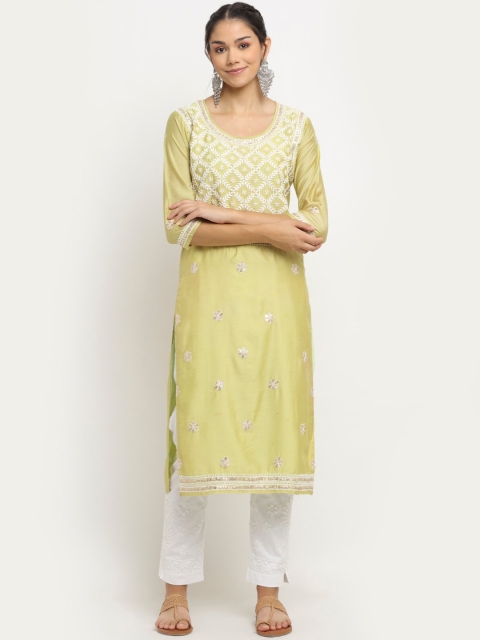 

Saksh Women Lime Green Ethnic Motifs Embroidered Kurta