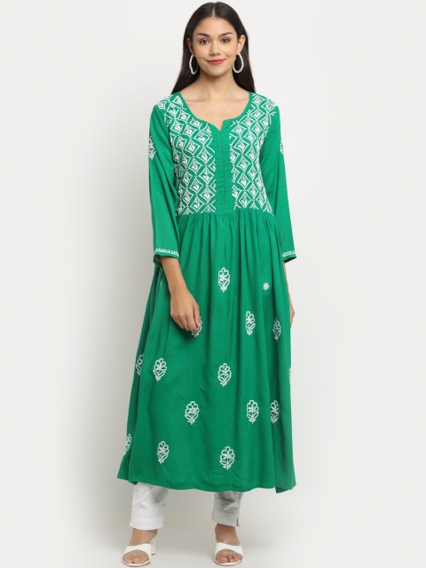 

Saksh Women Green Ethnic Motifs Printed Thread Work Anarkali Kurta