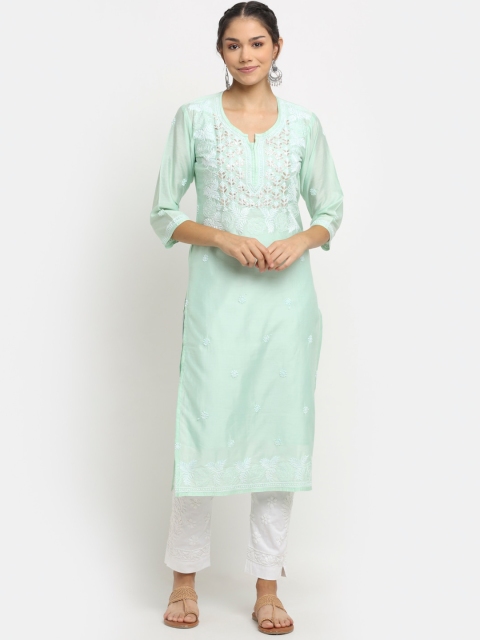 

Saksh Women Blue Ethnic Motifs Embroidered Chikankari Cotton Kurta