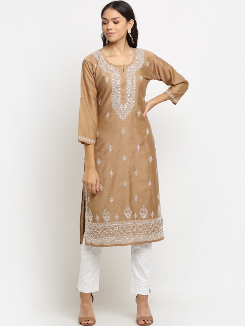 

Saksh Women Beige & White Ethnic Motifs Embroidered Thread Work Kurta