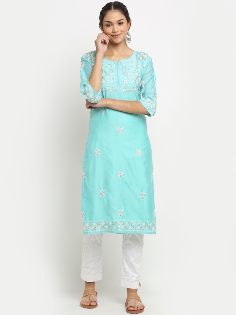 

Saksh Women Turquoise Blue Embellished Kurta