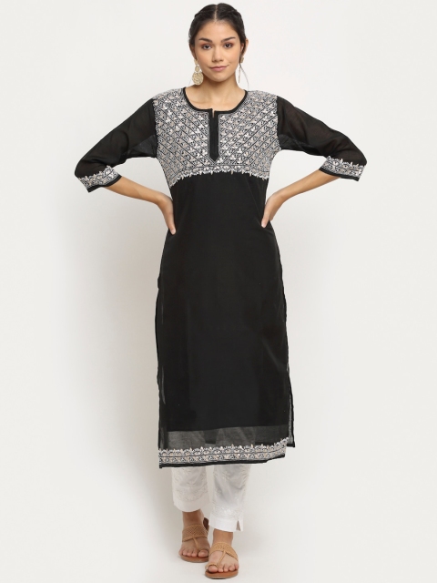 

Saksh Women Black Floral Embroidered Thread Work Kurta