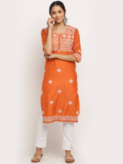 

Saksh Women Orange Ethnic Motifs Embroidered Kurta