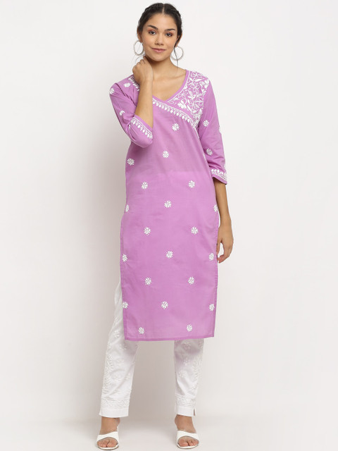 

Saksh Women Lavender Floral Printed Cotton Kurta