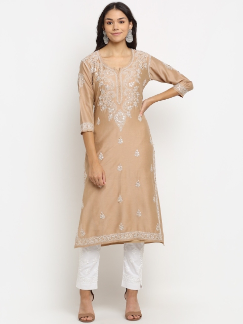 

Saksh Women Brown & White Ethnic Motifs Embroidered Chikankari Kurta