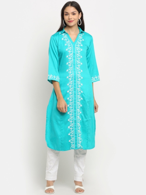 

Saksh Women Turquoise Blue Ethnic Motifs Embroidered Kurta