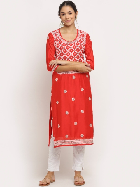 

Saksh Women Red Ethnic Motifs Embroidered Thread Work Kurta