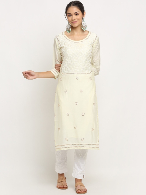 

Saksh Women Cream-Coloured Floral Embroidered Kurta