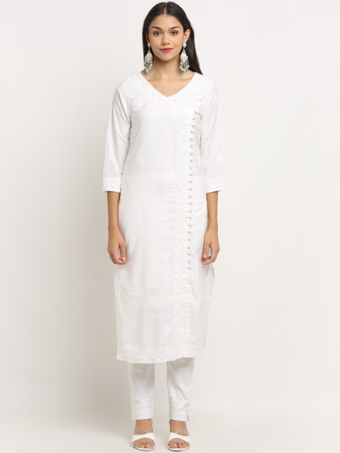 

Saksh Women White Ethnic Motifs Embroidered Chikankari Kurta