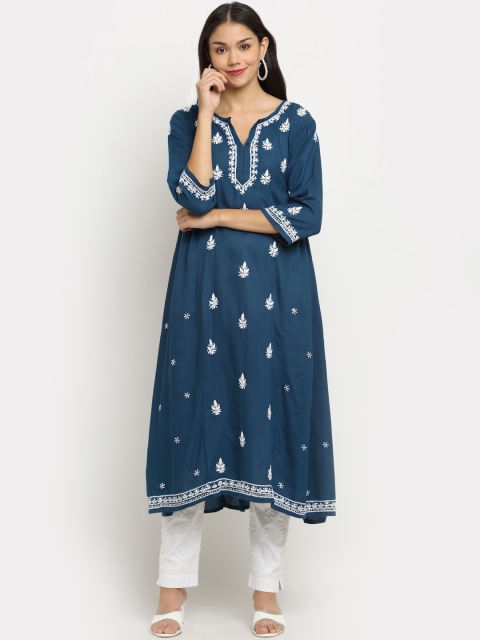 

Saksh Women Navy Blue Floral Embroidered Kurta