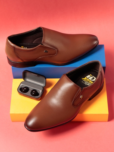 

ID Men Tan Brown Solid Leather Formal Slip-On Shoes