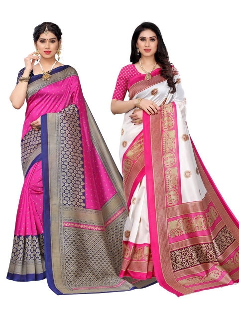 

KALINI Pack Of 2 Pink & White Ethnic Motifs Printed Art Silk Saree