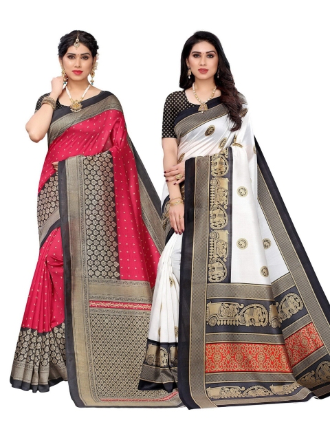 

KALINI Pack Of 2 Red & White Ethnic Motifs Art Silk Sarees