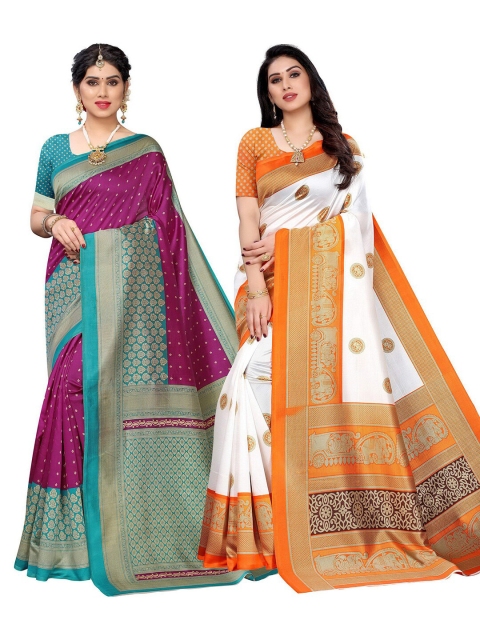 

KALINI Pack Of 2 Purple & White Ethnic Motifs Printed Art Silk Saree