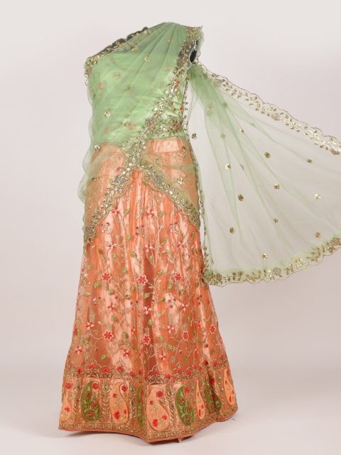 

Pothys Green & Rust Embroidered Unstitched Half Saree