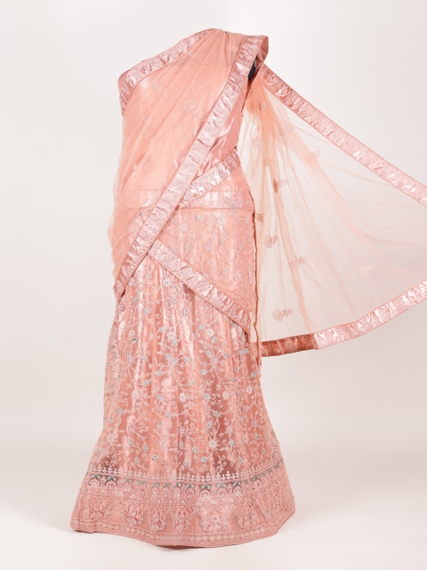 

Pothys Peach-Coloured Embroidered Semi-Stitched Half Saree