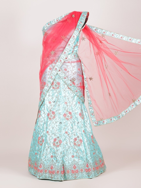

Pothys Pink & Blue Embroidered Unstitched Half Saree