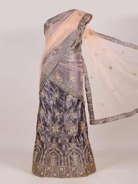 

Pothys Peach-Coloured Embroidered Semi-Stitched Half Saree