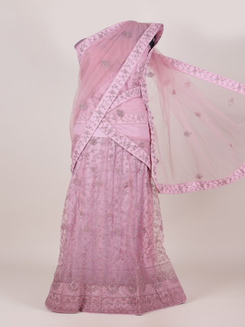 

Pothys Lavender Embroidered Unstitched Lehenga & Blouse With Dupatta